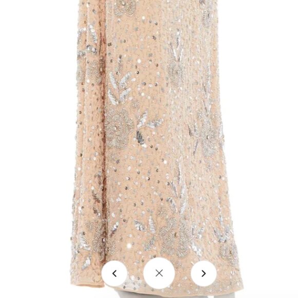 MAC DUGGAL 10769 SEQUINED FLORAL EMBELLISHED LONG SLEEVE SILVER NUDE GOWN sz 12 - Picture 4 of 6